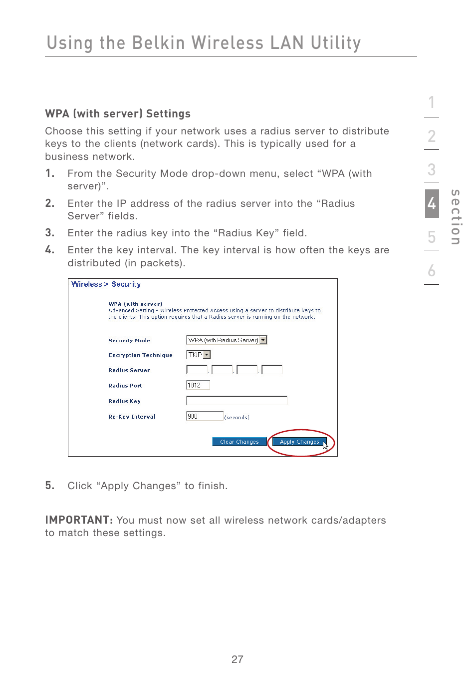 Using the belkin wireless lan utility, Se ct io n | Belkin F5D7001 User Manual | Page 29 / 52