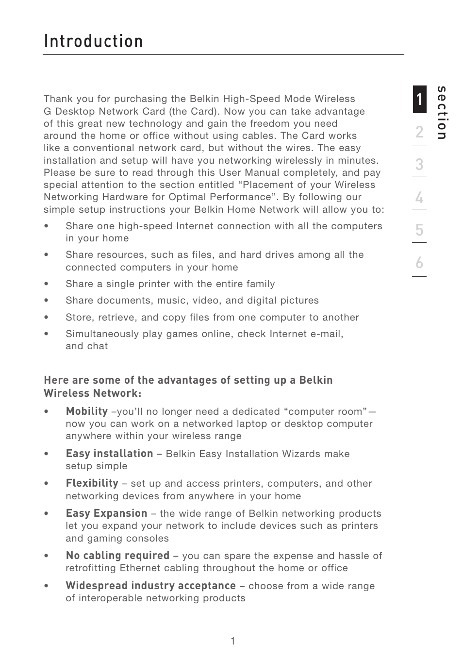 Introduction, Se ct io n | Belkin F5D7001 User Manual | Page 3 / 52