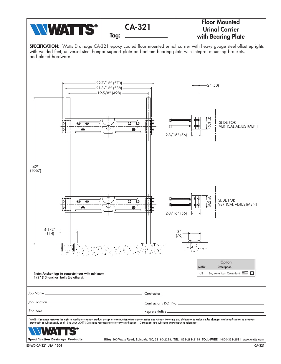 Watts CA-321 User Manual | 1 page