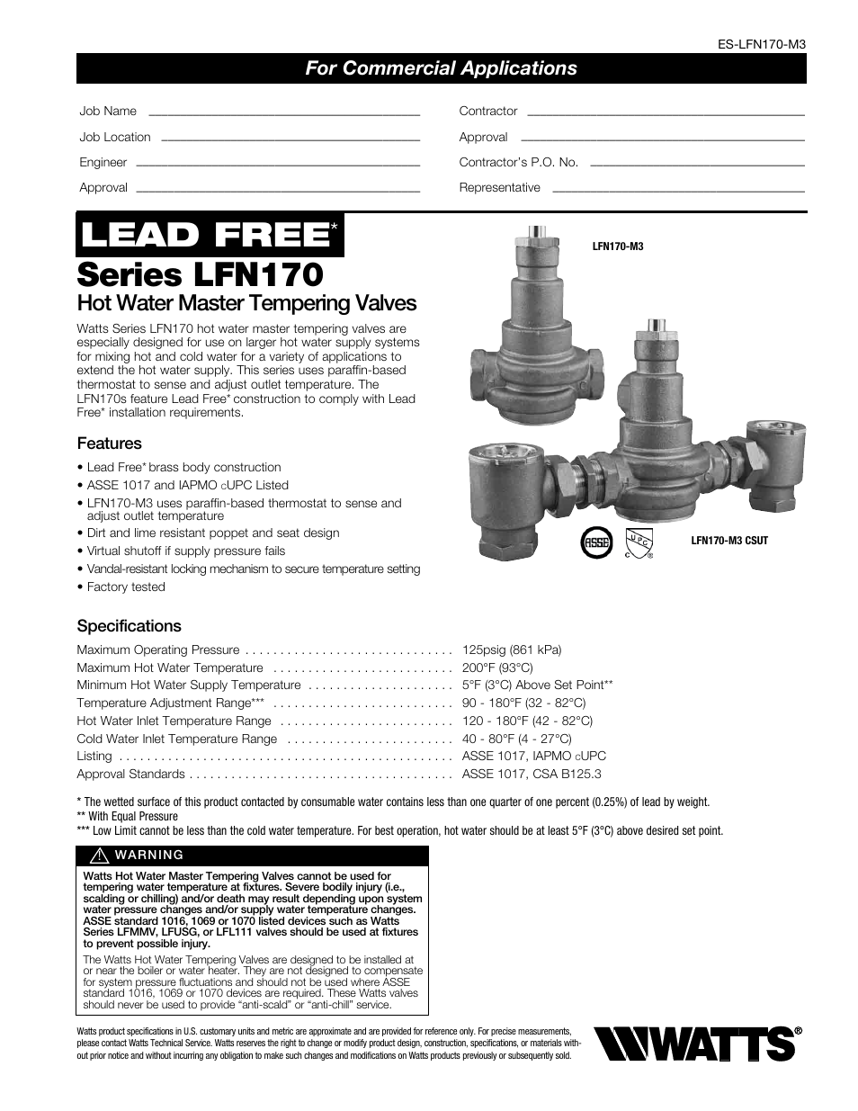 Watts LFN170 CSUT User Manual | 2 pages