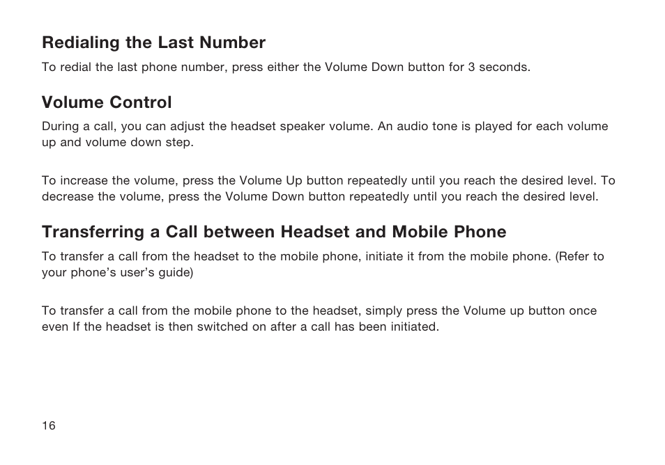 Redialing the last number, Volume control | Belkin Bluetooth P75048ea User Manual | Page 20 / 148