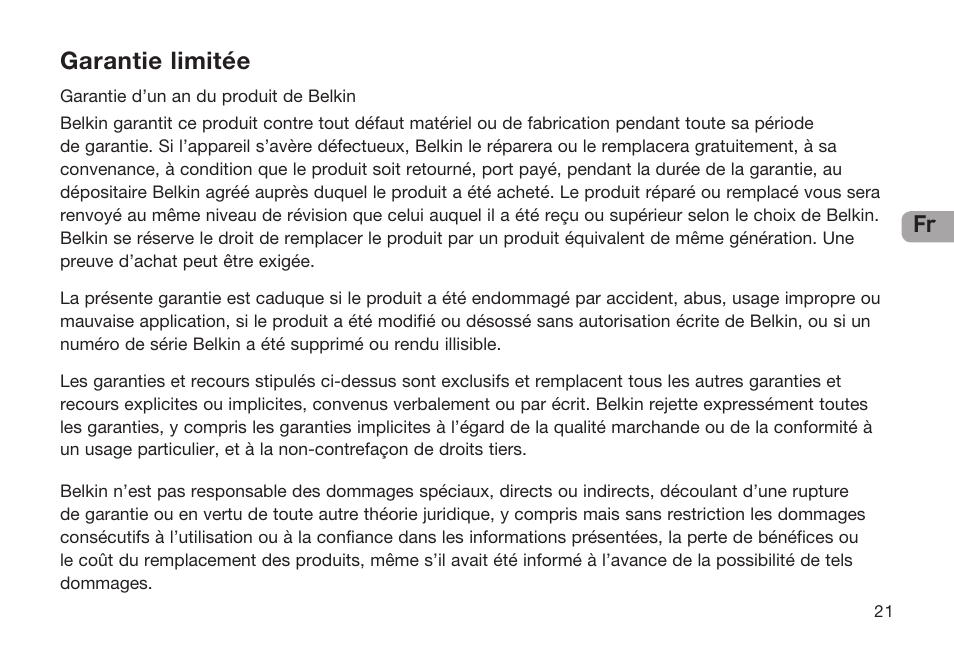 Fr garantie limitée | Belkin Bluetooth P75048ea User Manual | Page 49 / 148