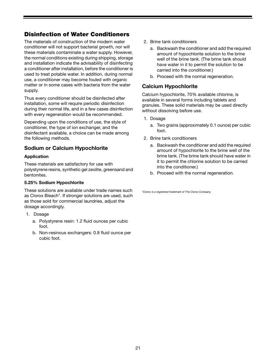 Disinfection of water conditioners | Watts Autotrol 263 / 268 (400 Series) User Manual | Page 21 / 24