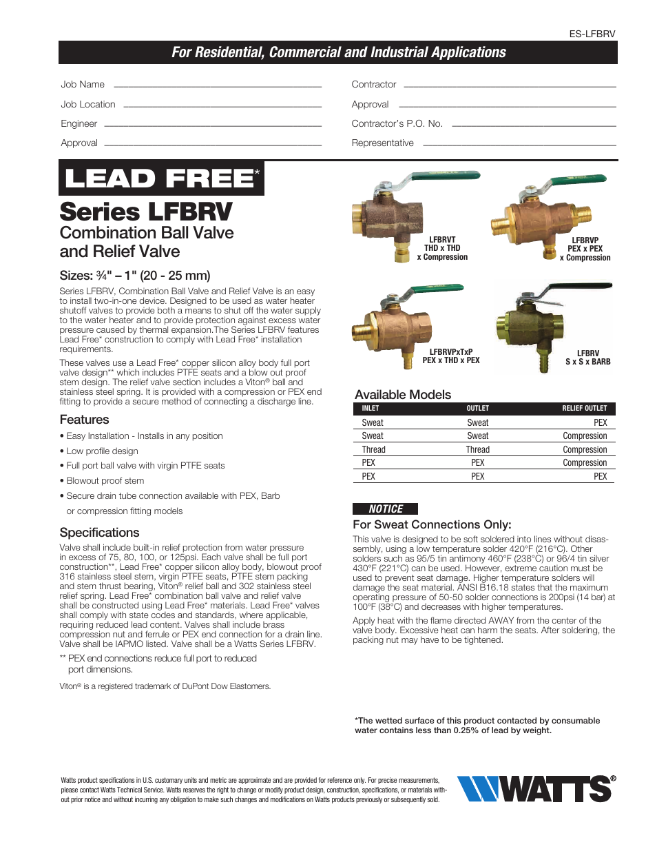 Watts LFBRV User Manual | 4 pages