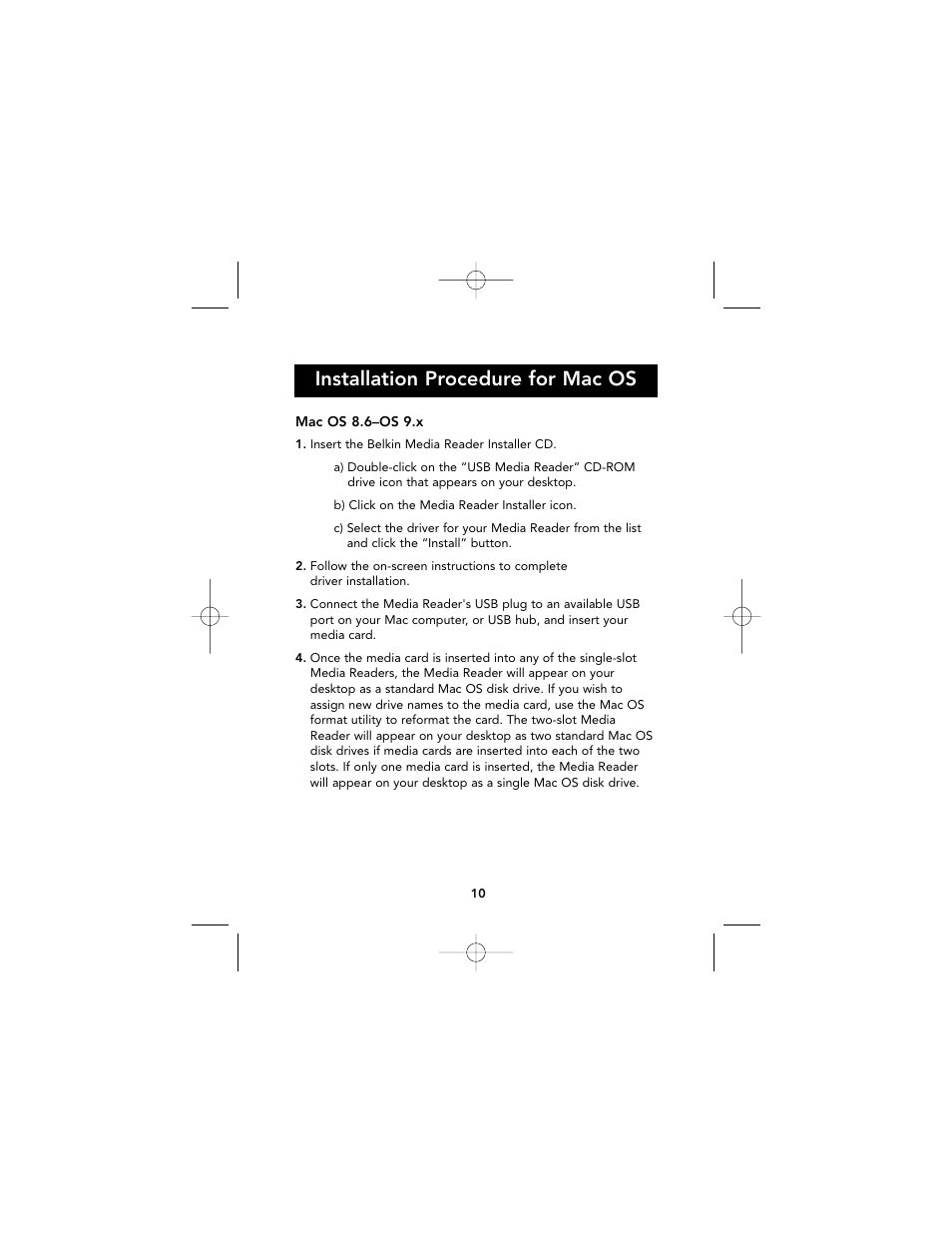 Installation procedure for mac os | Belkin F5U140 User Manual | Page 14 / 20