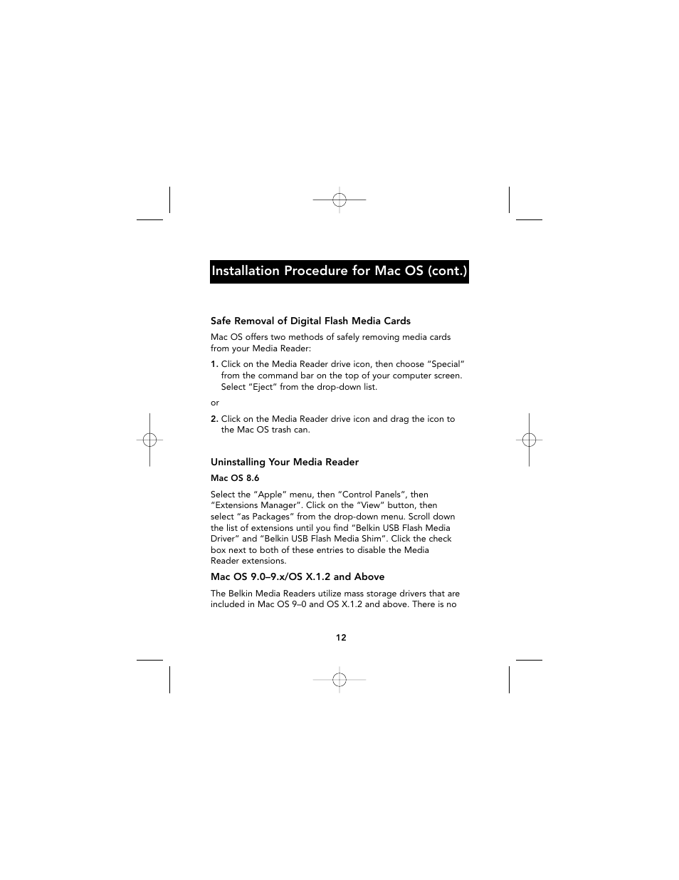 Installation procedure for mac os (cont.) | Belkin F5U140 User Manual | Page 16 / 20