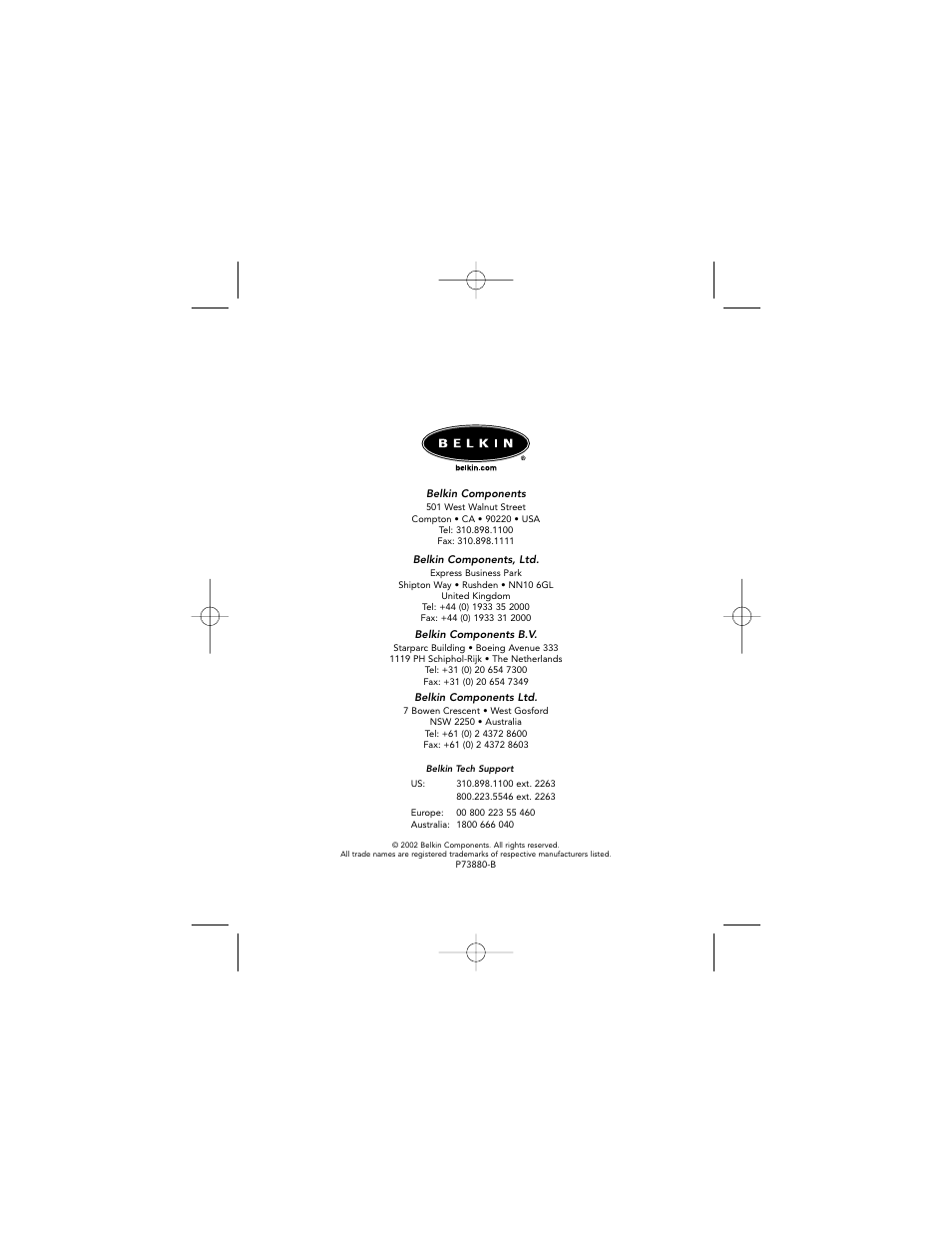 Belkin F5U140 User Manual | Page 20 / 20