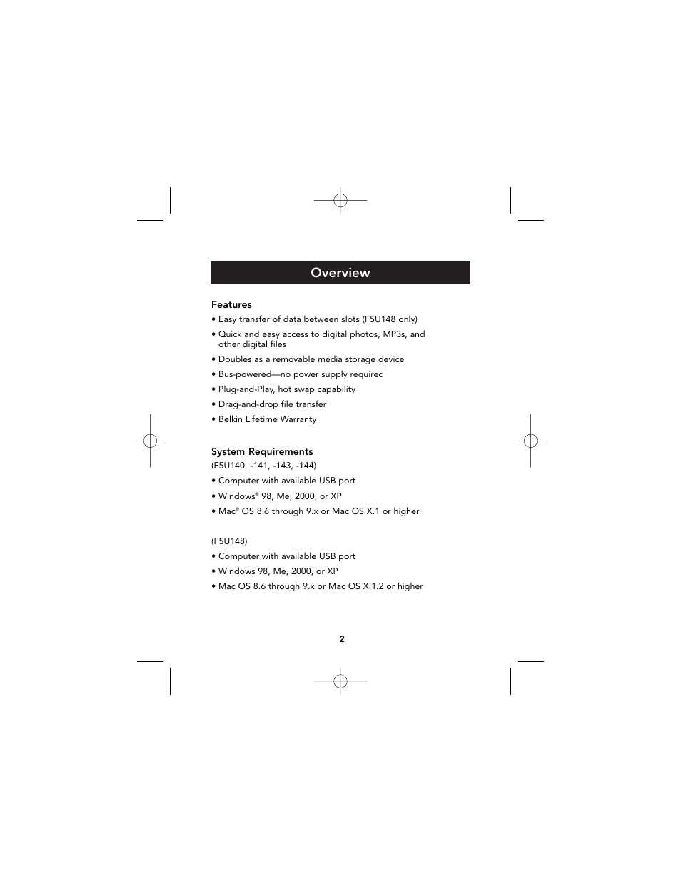 Overview | Belkin F5U140 User Manual | Page 6 / 20