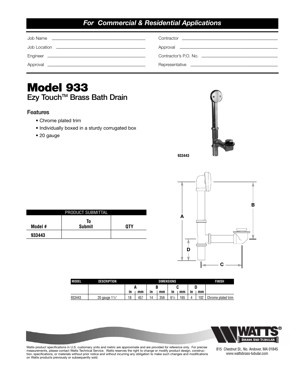 Watts 933 443 User Manual | 1 page