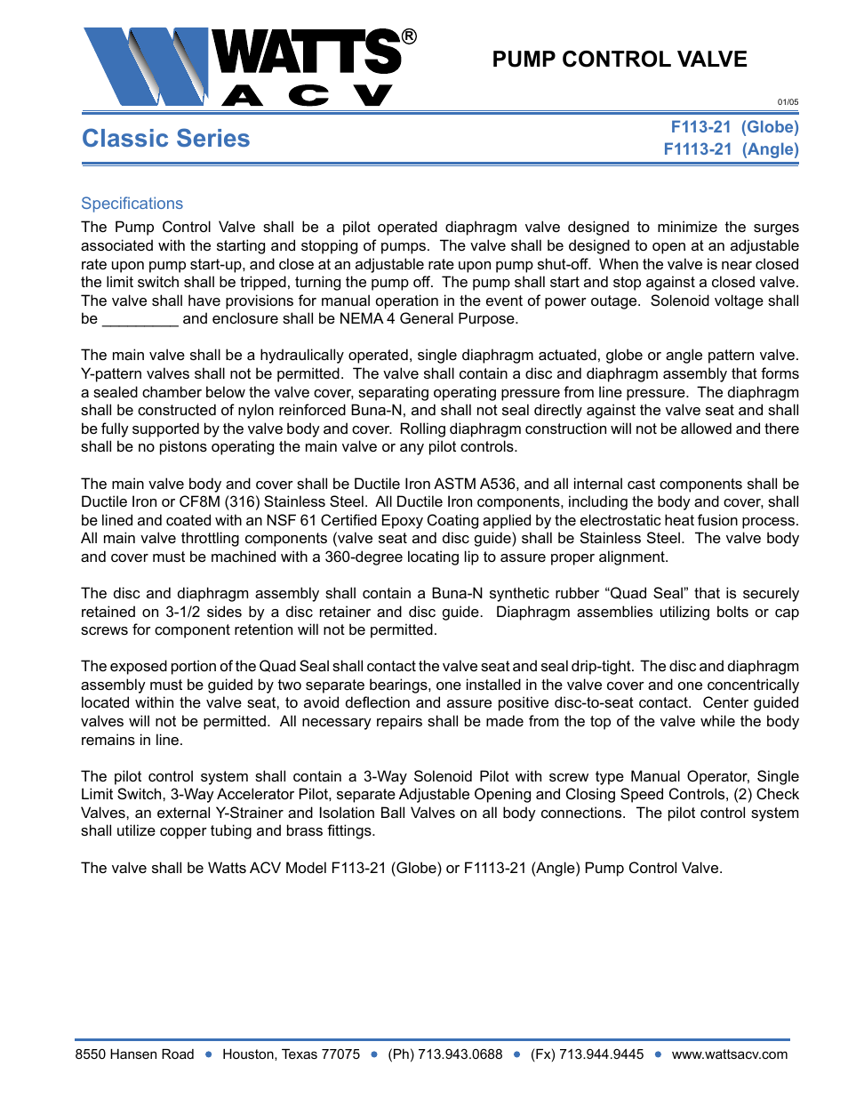 Watts F1113-21 User Manual | 1 page