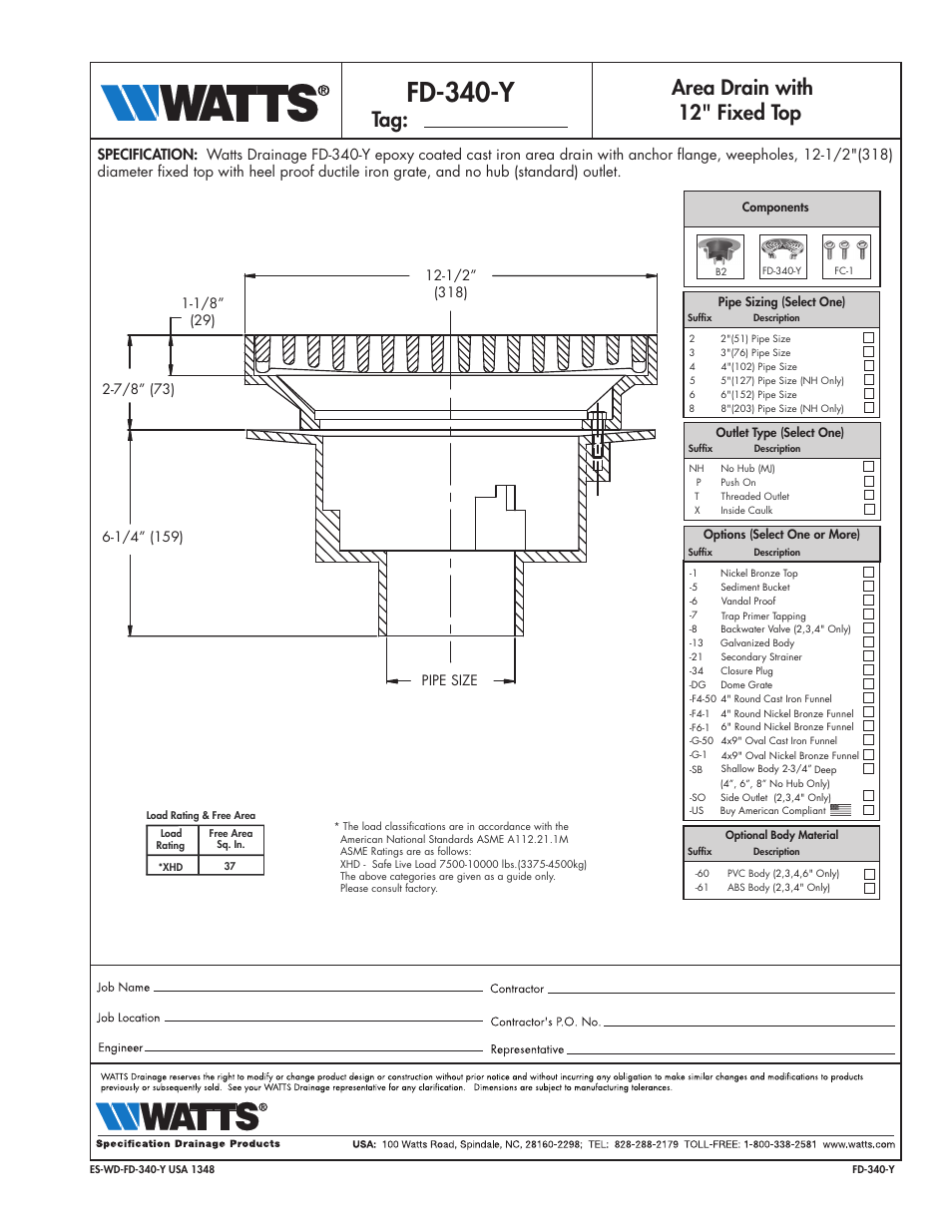 Watts FD-340-Y User Manual | 1 page