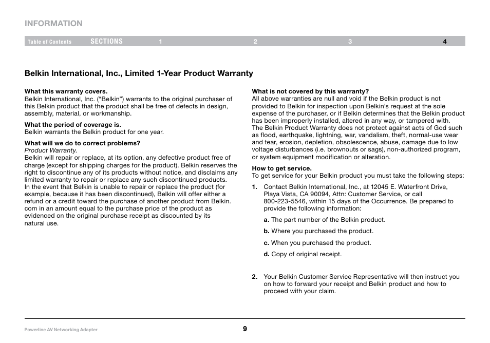 Belkin VideoLink Powerline Internet Adapter 8820-00661 Rev. A01 F5D4077 User Manual | Page 11 / 13