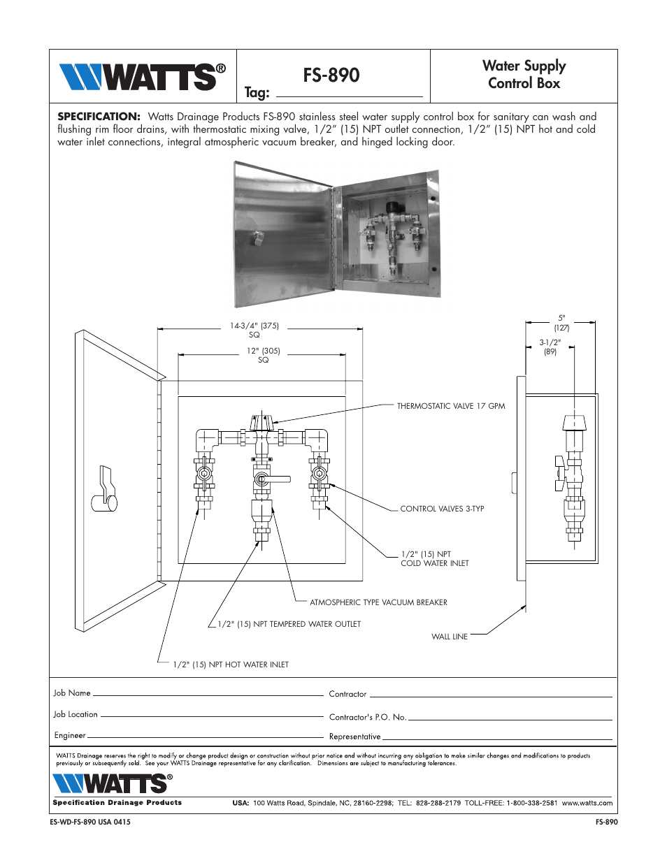 Watts FS-890 User Manual | 1 page