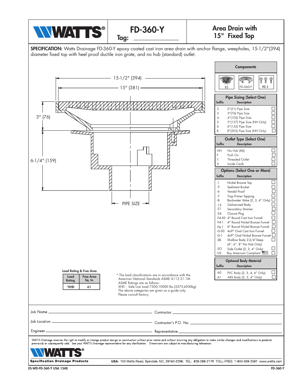 Watts FD-360-Y User Manual | 1 page