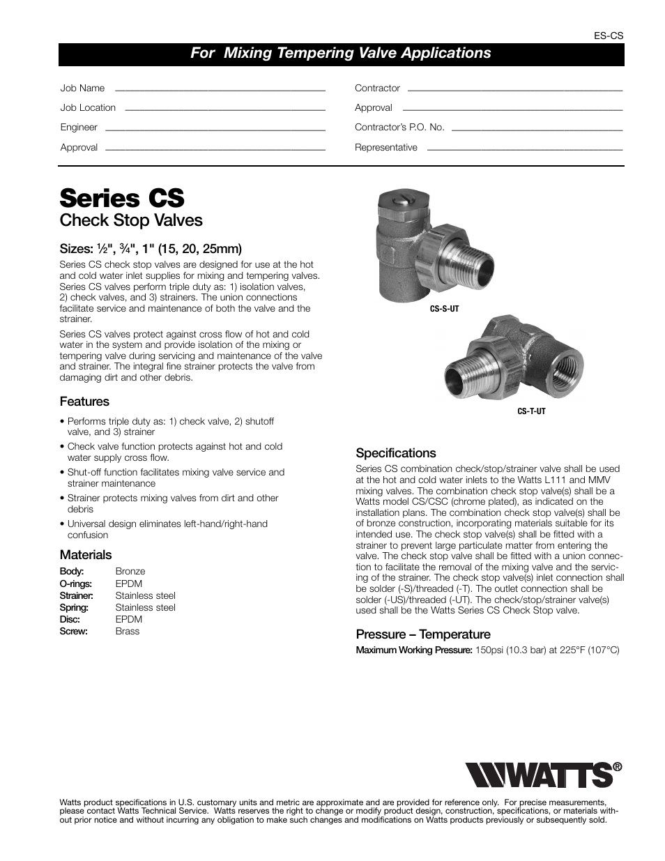 Watts CS User Manual | 2 pages