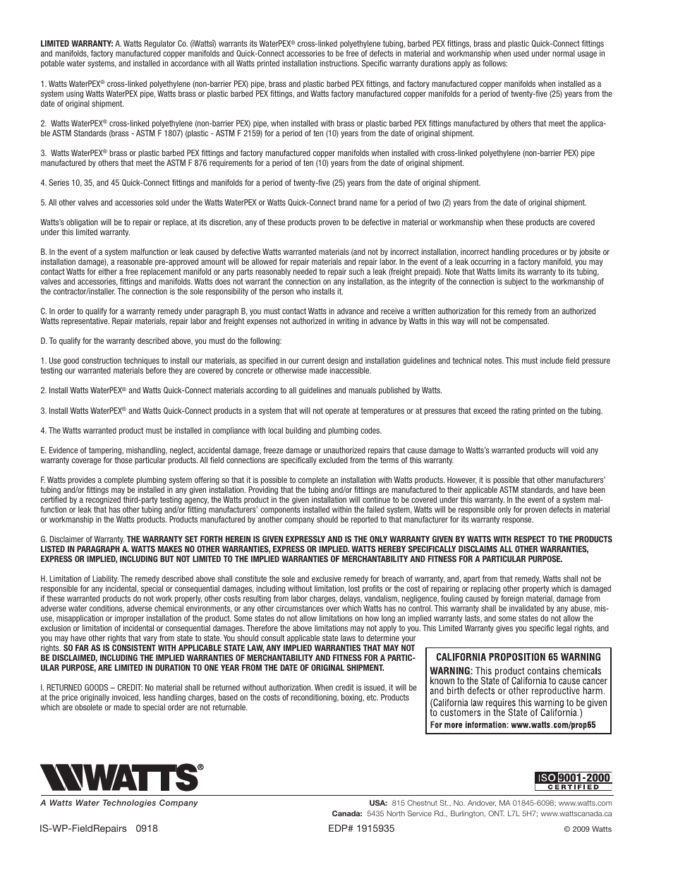 Watts WPTS24-5W User Manual | Page 2 / 2