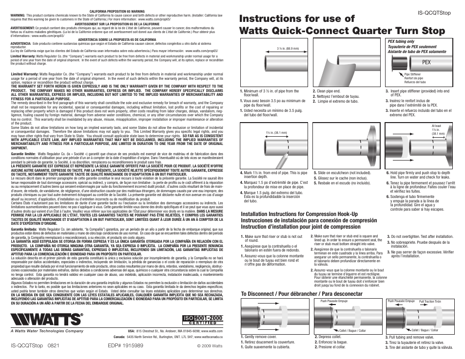 Watts QC894S User Manual | 2 pages