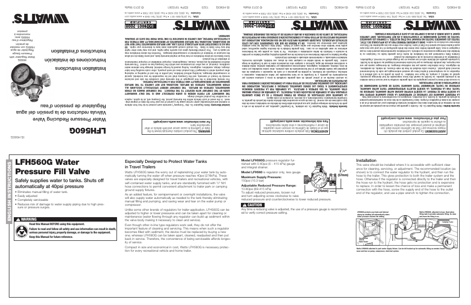 Watts LFH560 User Manual | 2 pages