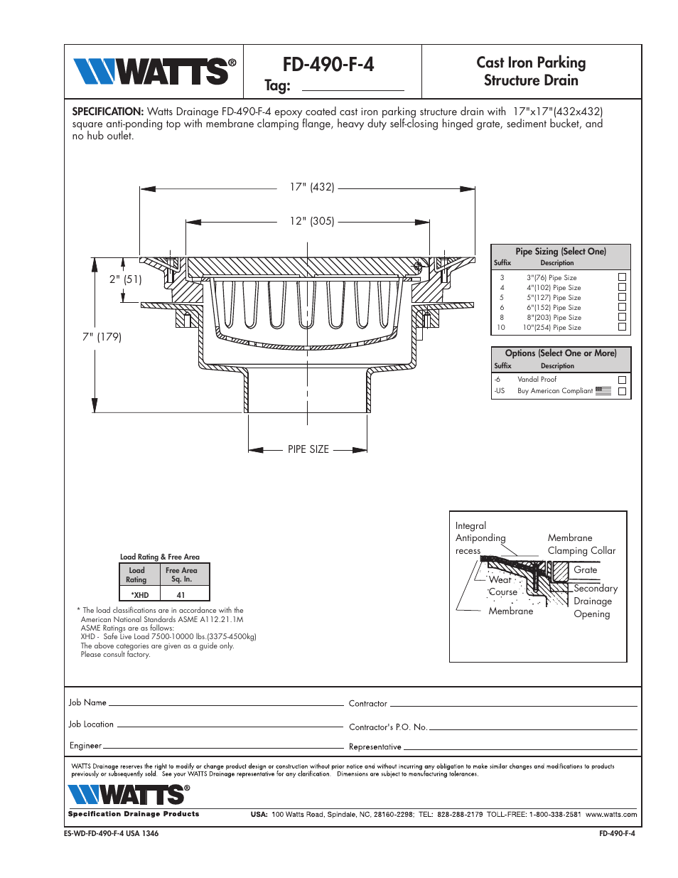 Watts FD-490-F-4 User Manual | 1 page