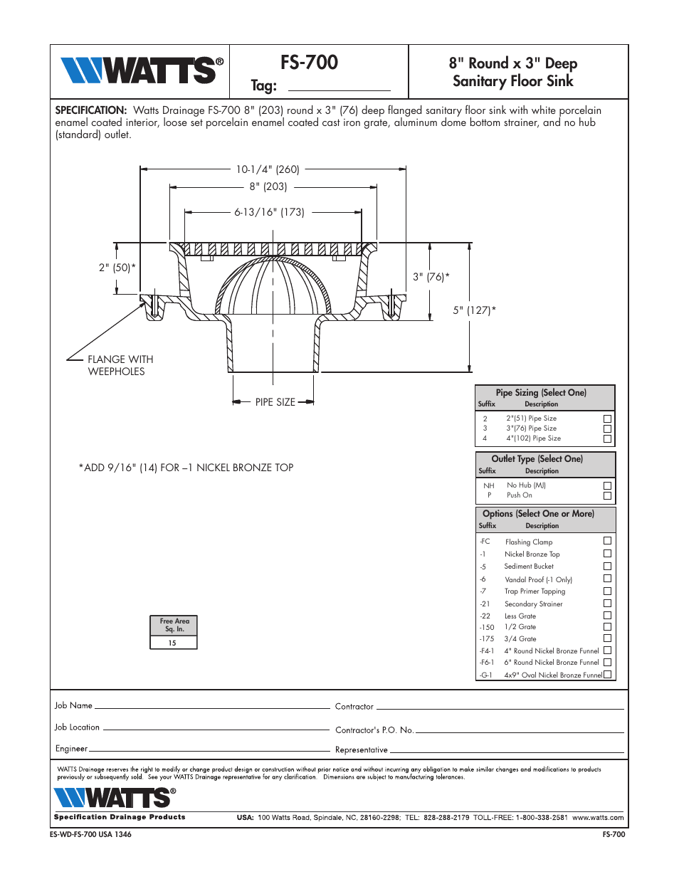 Watts FS-700 User Manual | 1 page