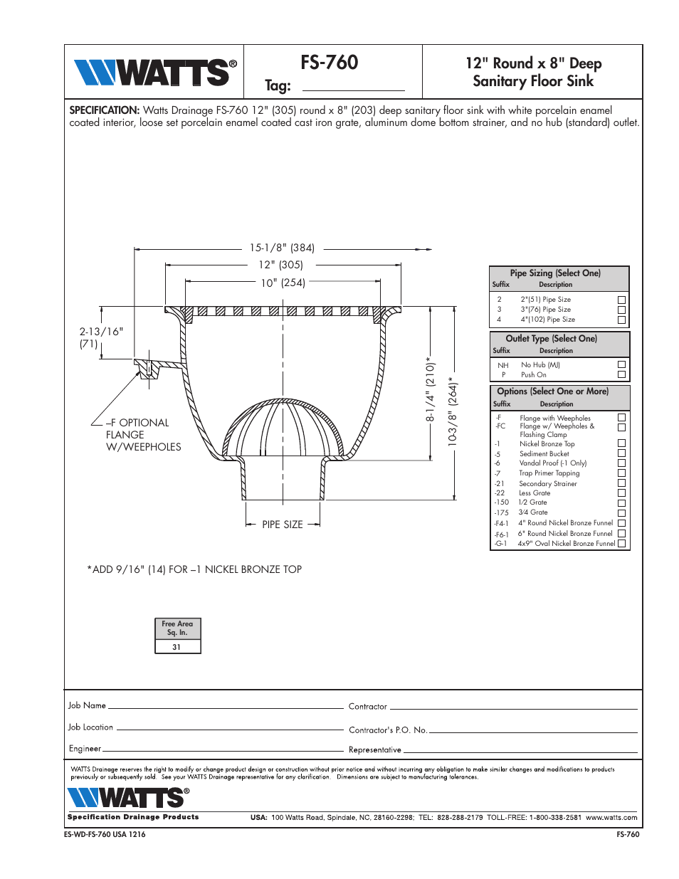 Watts FS-760 User Manual | 1 page