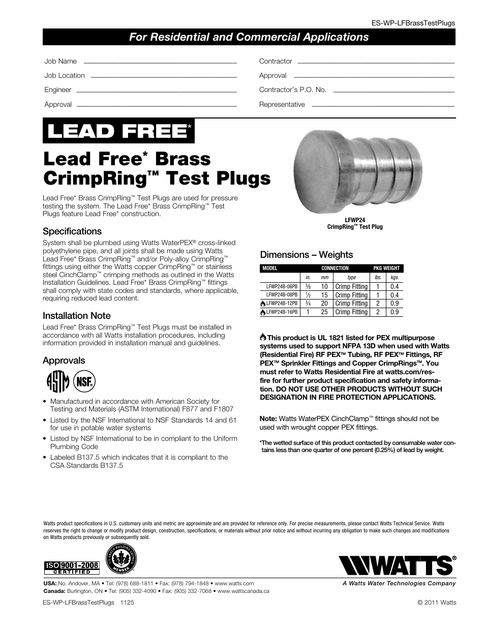 Watts LFWP24B User Manual | 1 page