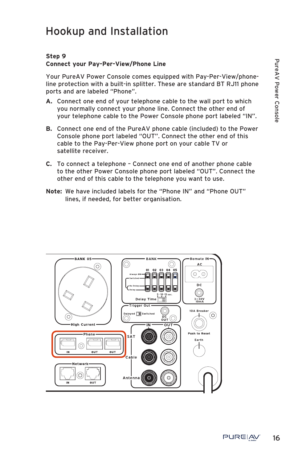 Hookup and installation | Belkin PURE AV PF50 User Manual | Page 17 / 30