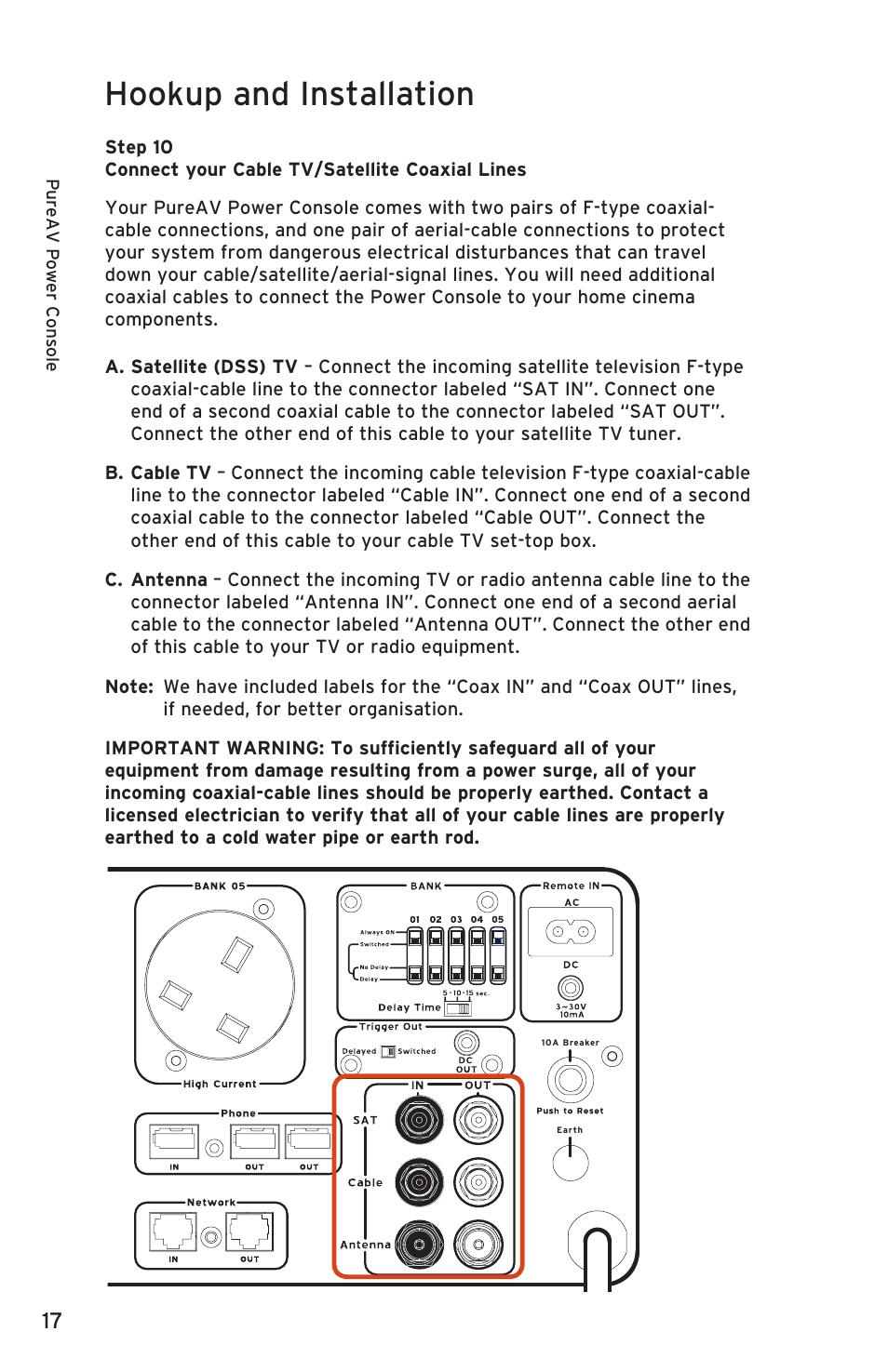 Hookup and installation | Belkin PURE AV PF50 User Manual | Page 18 / 30