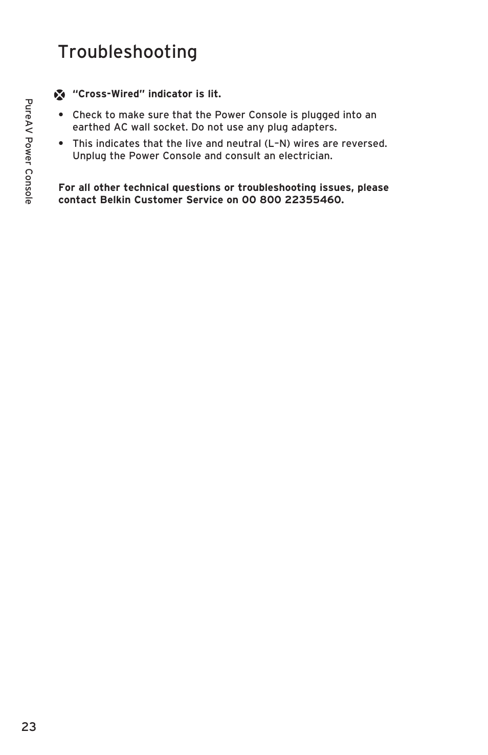 Troubleshooting | Belkin PURE AV PF50 User Manual | Page 24 / 30