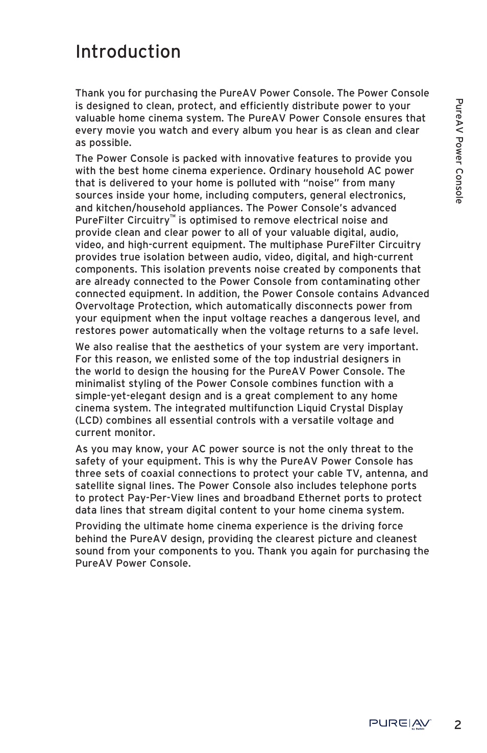 Introduction | Belkin PURE AV PF50 User Manual | Page 3 / 30