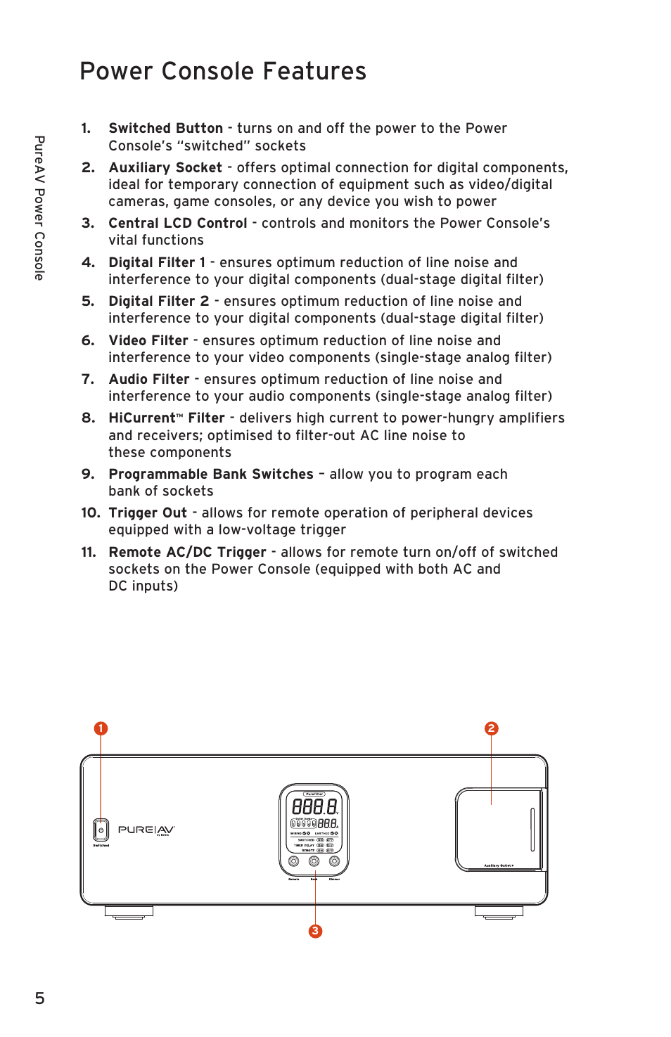 Power console features | Belkin PURE AV PF50 User Manual | Page 6 / 30