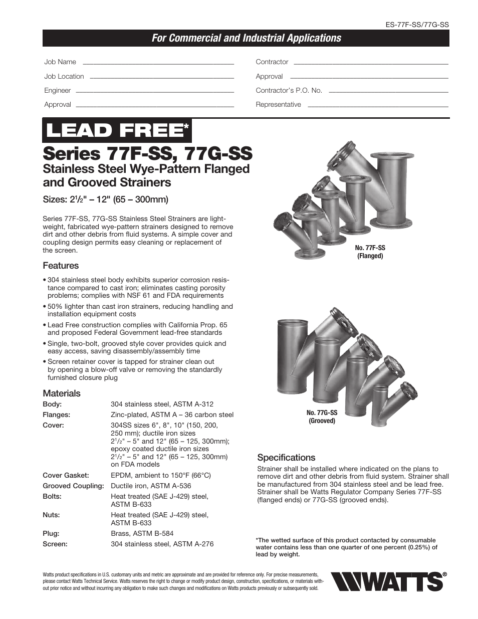 Watts 77G-SS User Manual | 2 pages