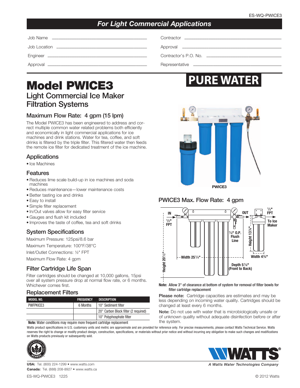 Watts PWICE3 User Manual | 1 page