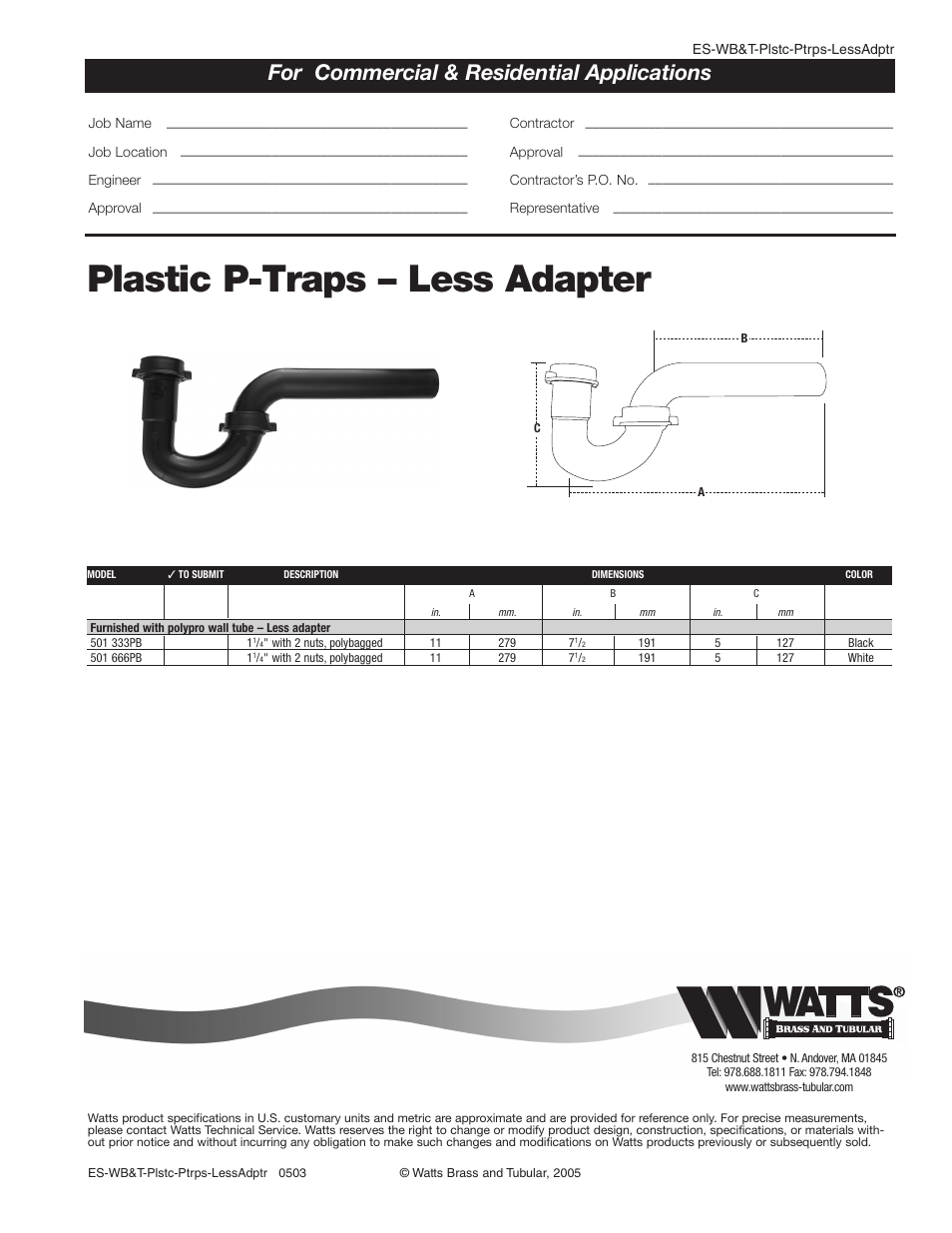 Watts 501 666PB User Manual | 1 page