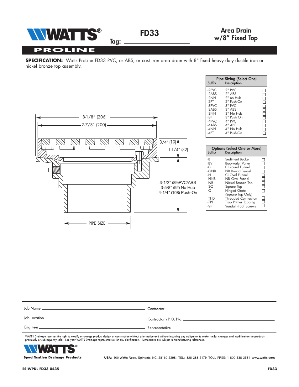 Watts FD33 User Manual | 1 page