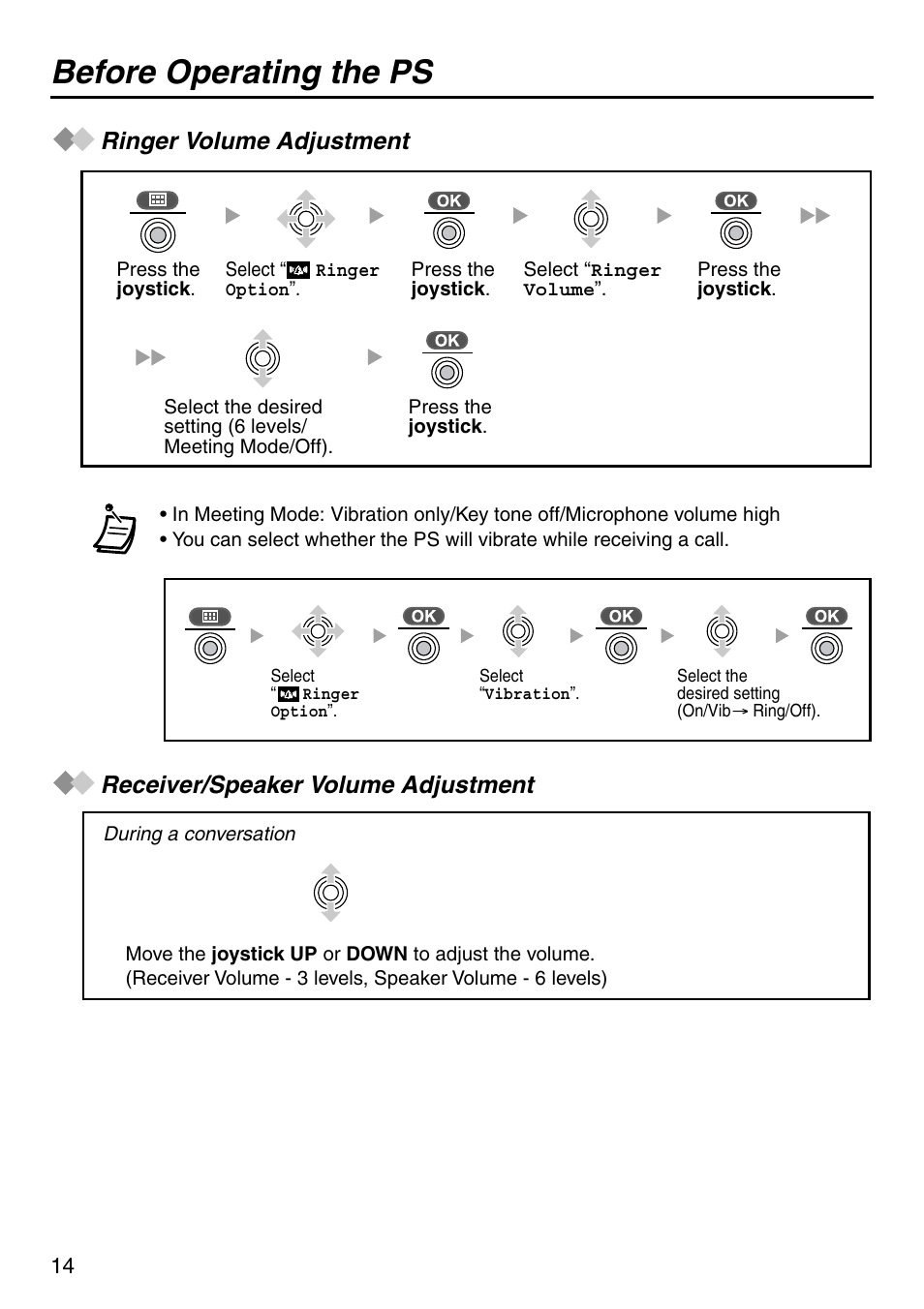 Ringer volume adjustment, Receiver/speaker volume adjustment, Before operating the ps | Panasonic KX-TCA256 User Manual | Page 14 / 56