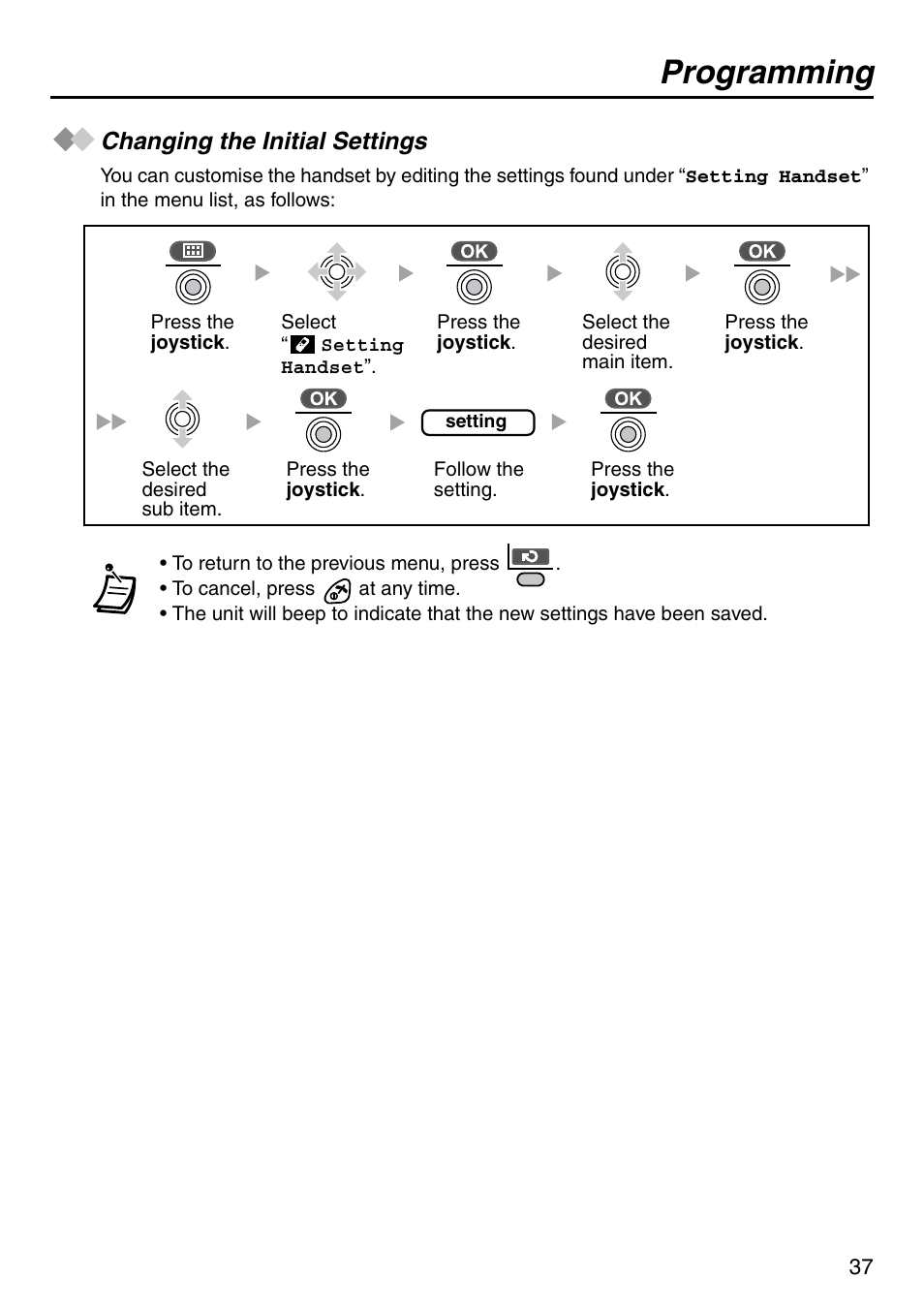 Programming, Changing the initial settings | Panasonic KX-TCA256 User Manual | Page 37 / 56