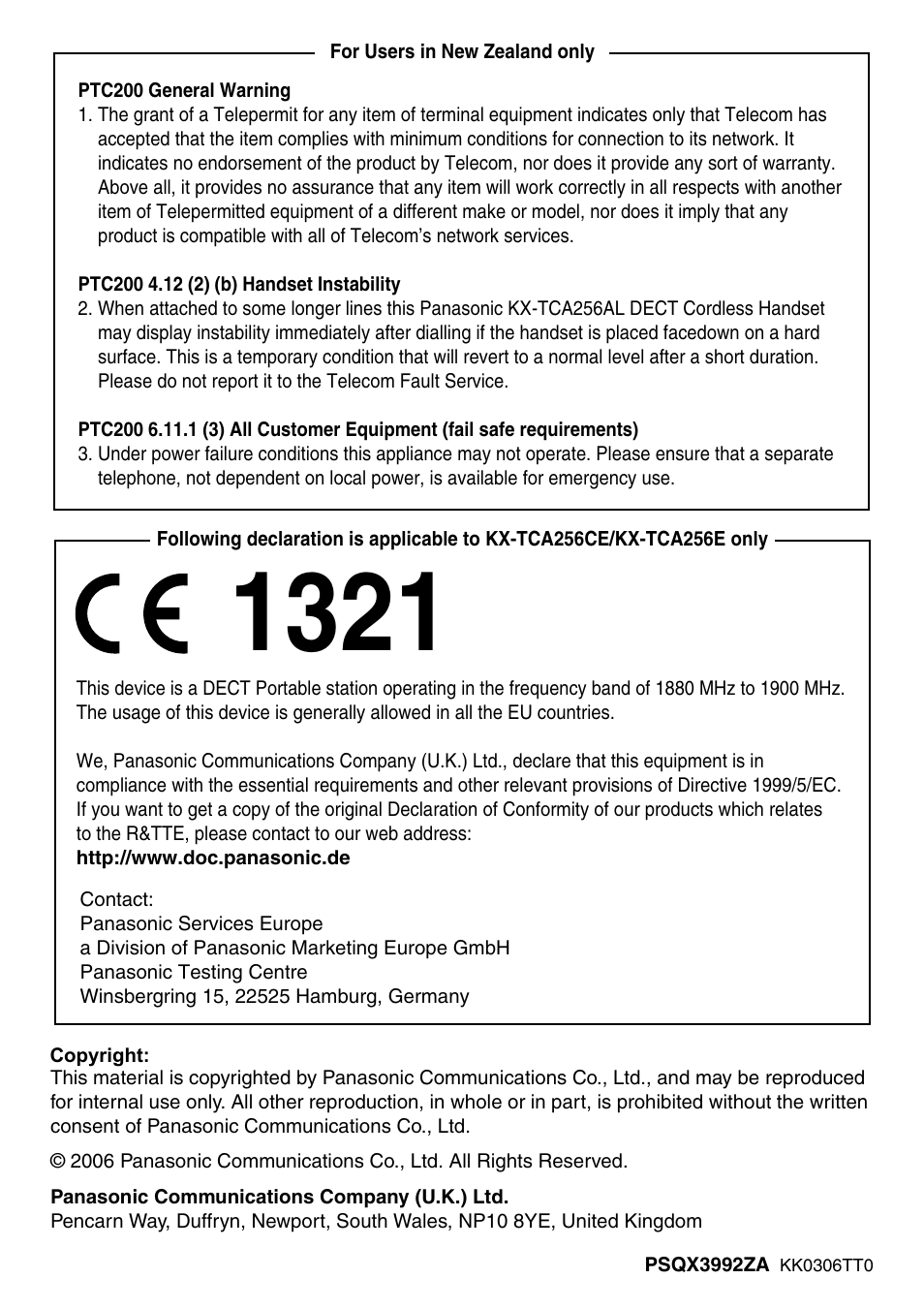 Panasonic KX-TCA256 User Manual | Page 56 / 56