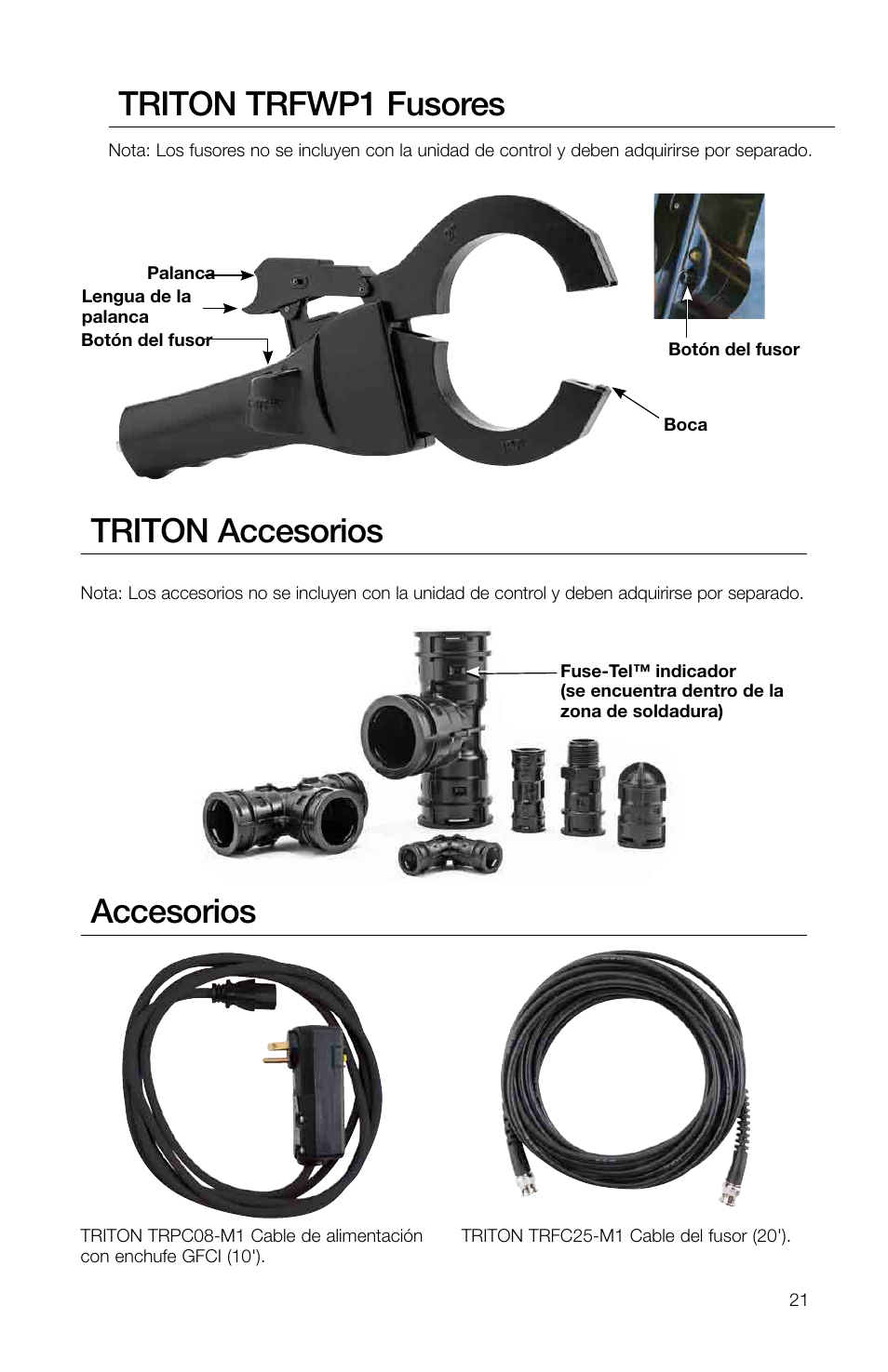 Triton trfwp1 fusores, Accesorios triton accesorios | Watts TRCU-M1 User Manual | Page 23 / 56