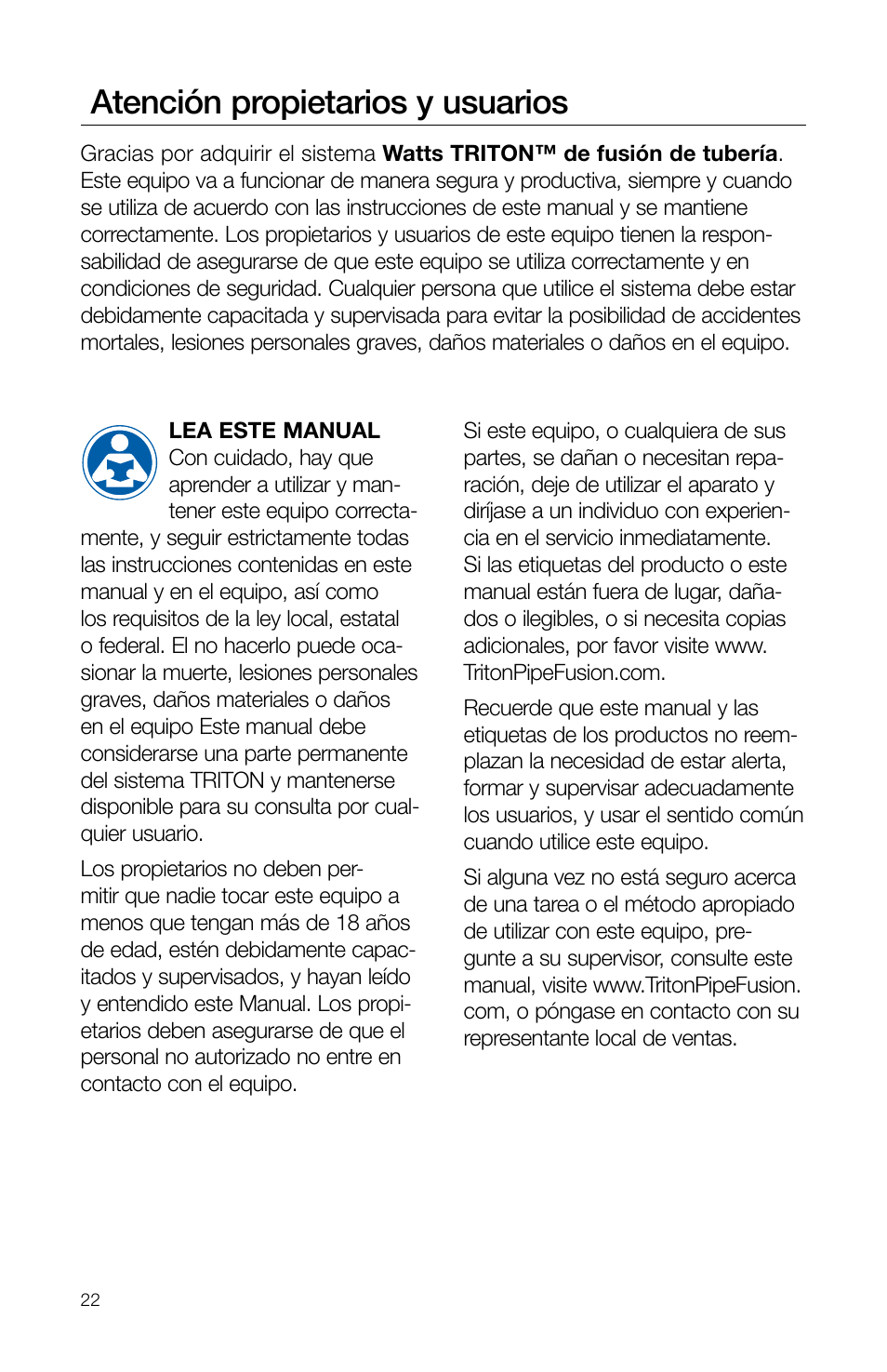 Atención propietarios y usuarios | Watts TRCU-M1 User Manual | Page 24 / 56