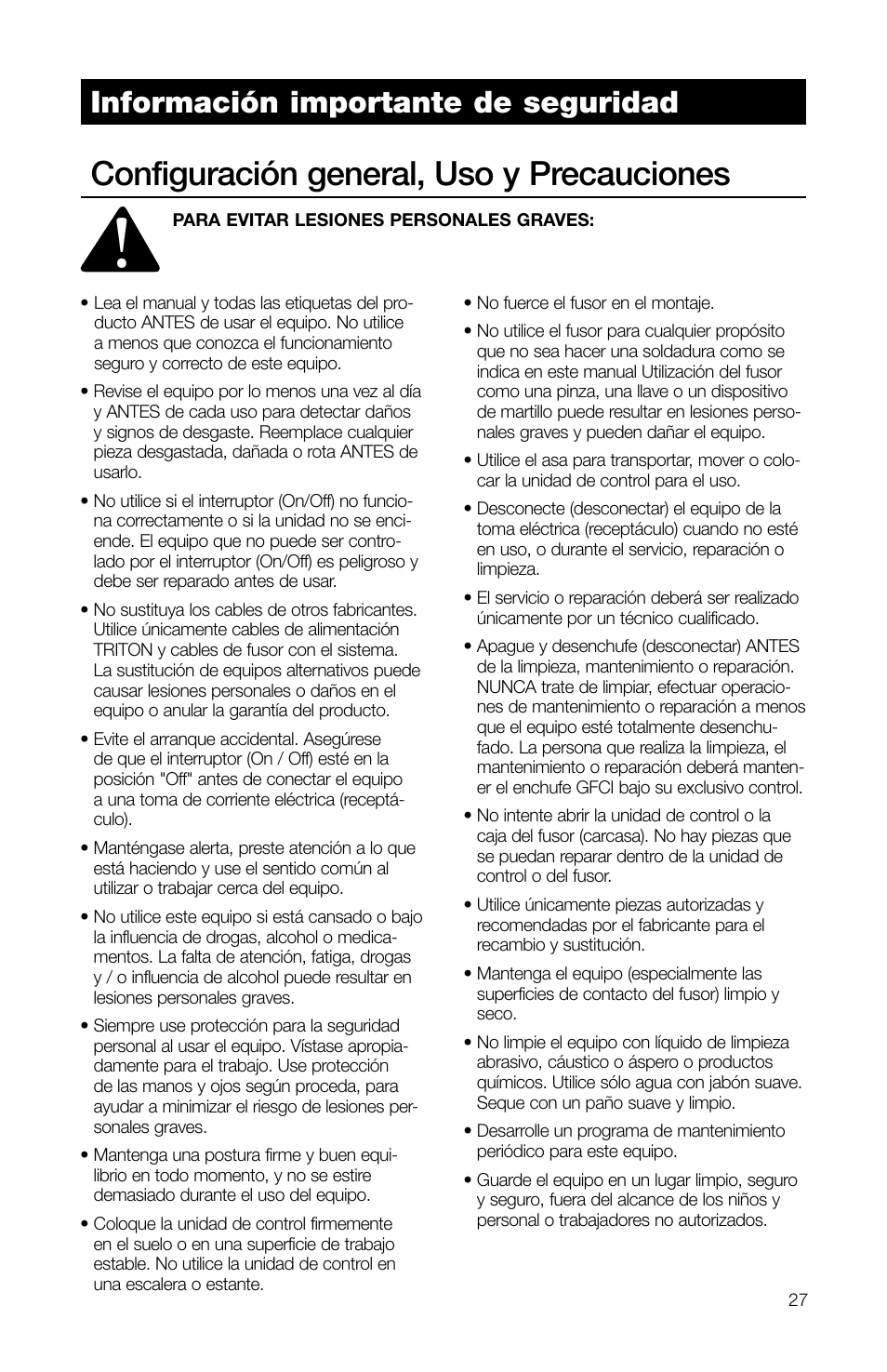 Configuración general, uso y precauciones, Información importante de seguridad | Watts TRCU-M1 User Manual | Page 29 / 56