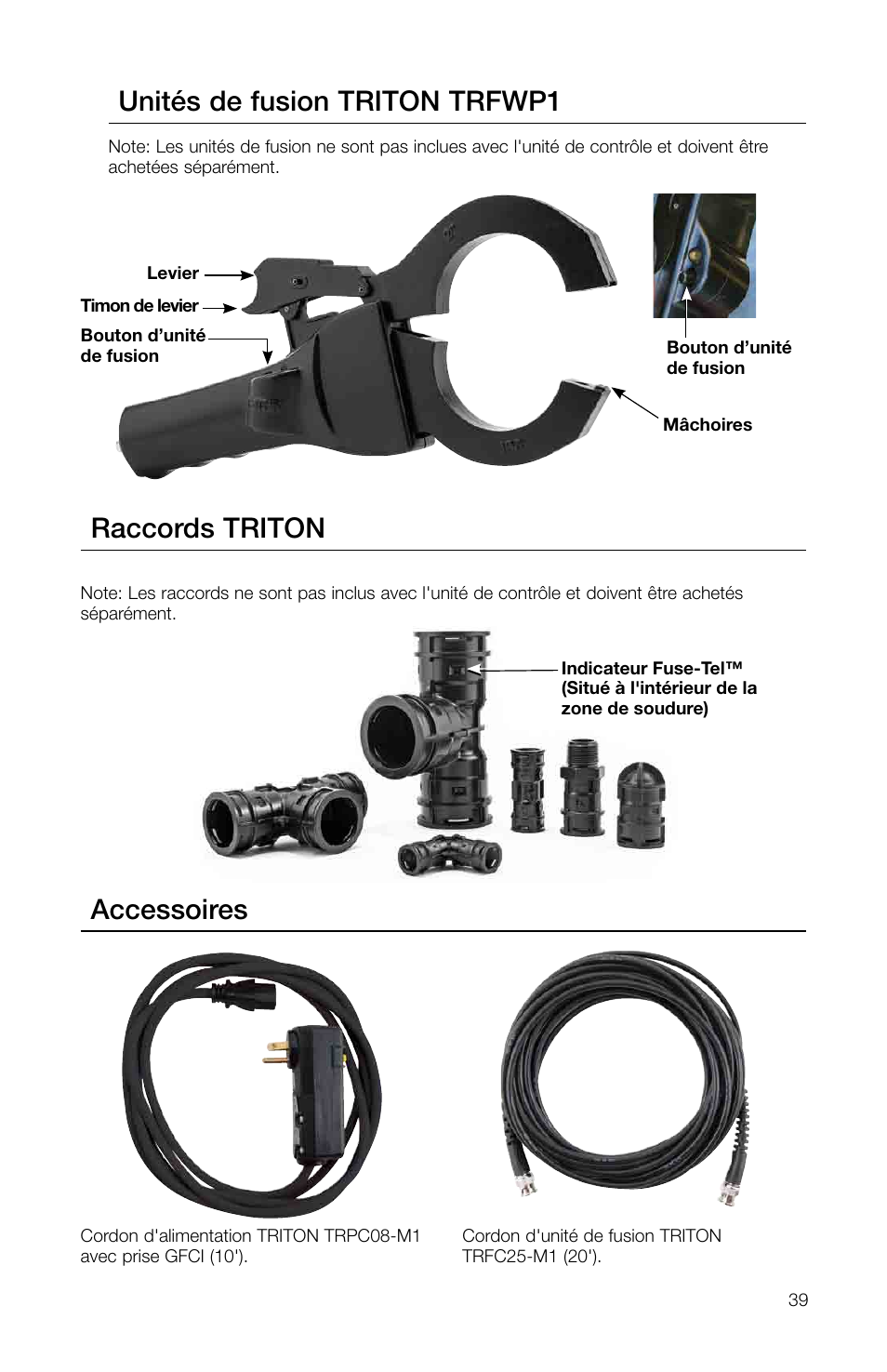 Unités de fusion triton trfwp1, Accessoires raccords triton | Watts TRCU-M1 User Manual | Page 41 / 56