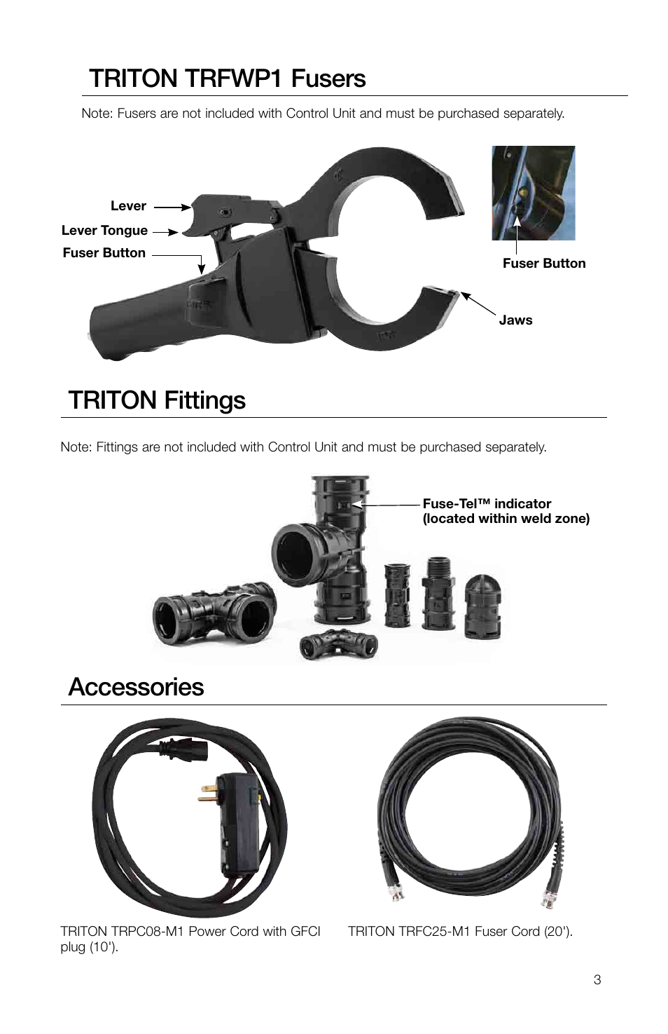 Triton trfwp1 fusers, Accessories triton fittings | Watts TRCU-M1 User Manual | Page 5 / 56