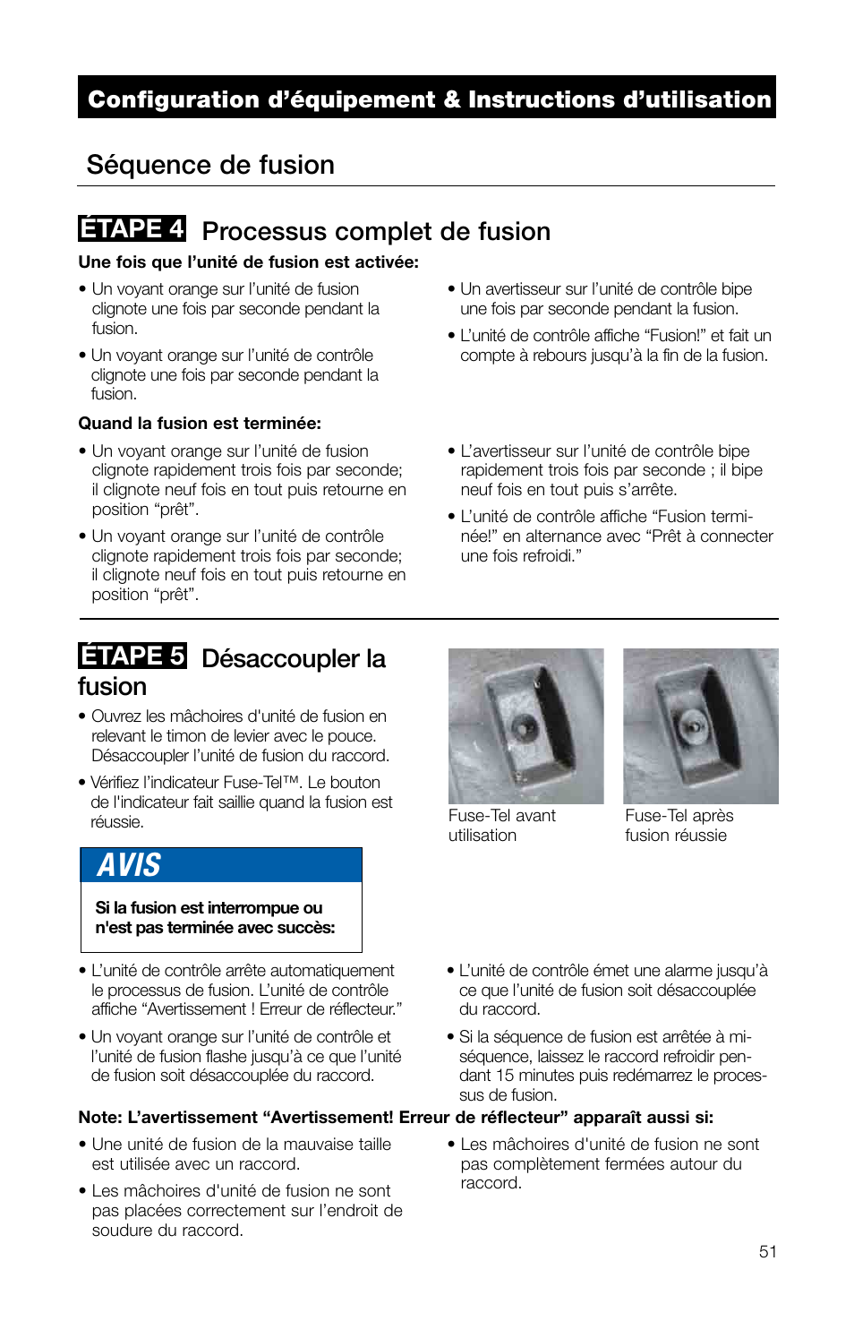 Avis, Séquence de fusion, Processus complet de fusion | Désaccoupler la fusion, Étape 4 étape 5 | Watts TRCU-M1 User Manual | Page 53 / 56