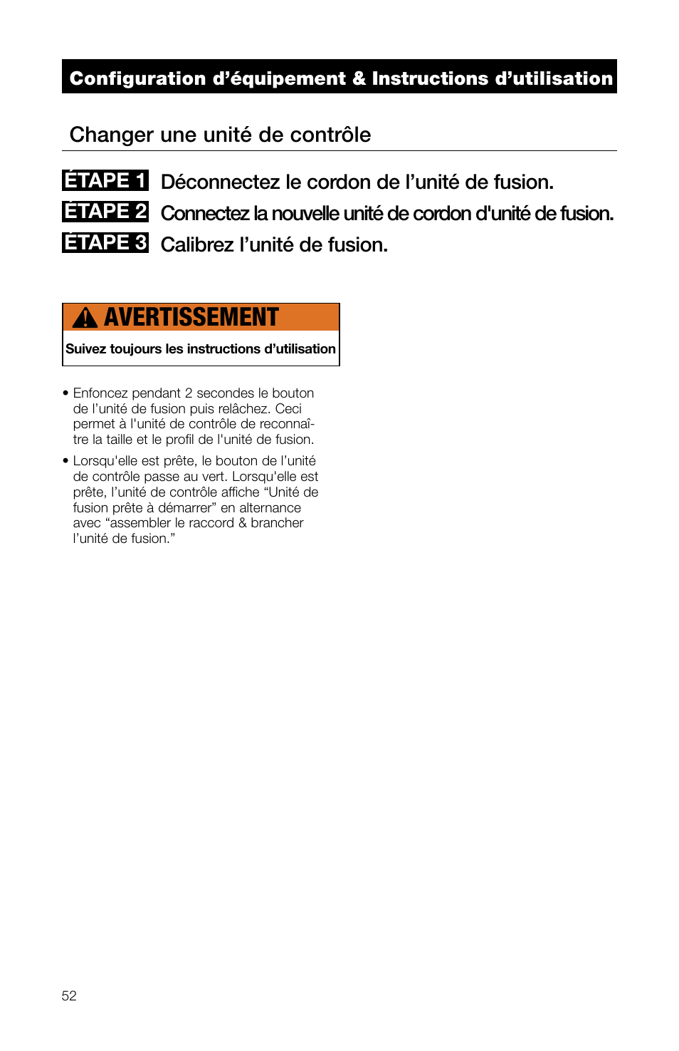 Avertissement, Changer une unité de contrôle, Étape 1 étape 2 étape 3 | Watts TRCU-M1 User Manual | Page 54 / 56