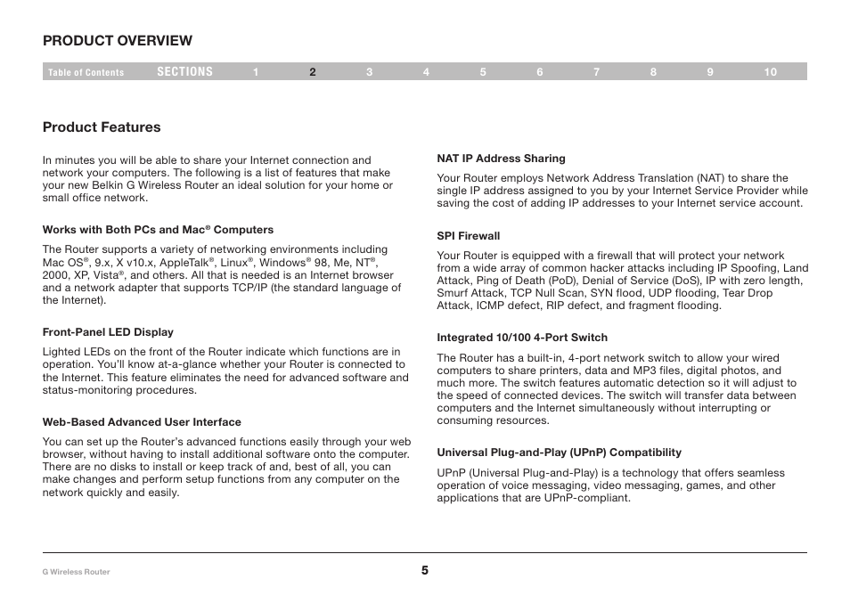 Product overview, Product features | Belkin PM01110 User Manual | Page 7 / 115