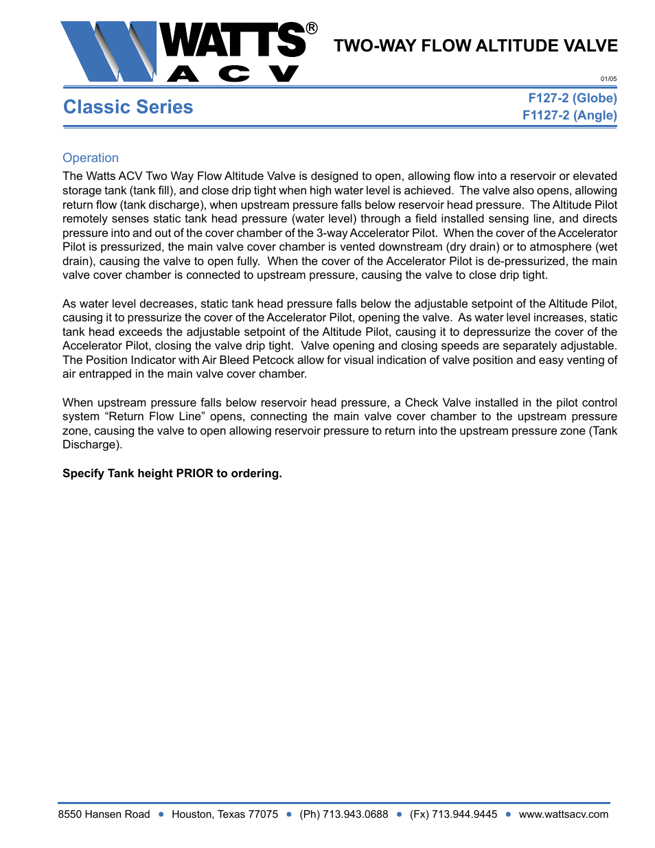 Watts F1127-2 User Manual | 2 pages