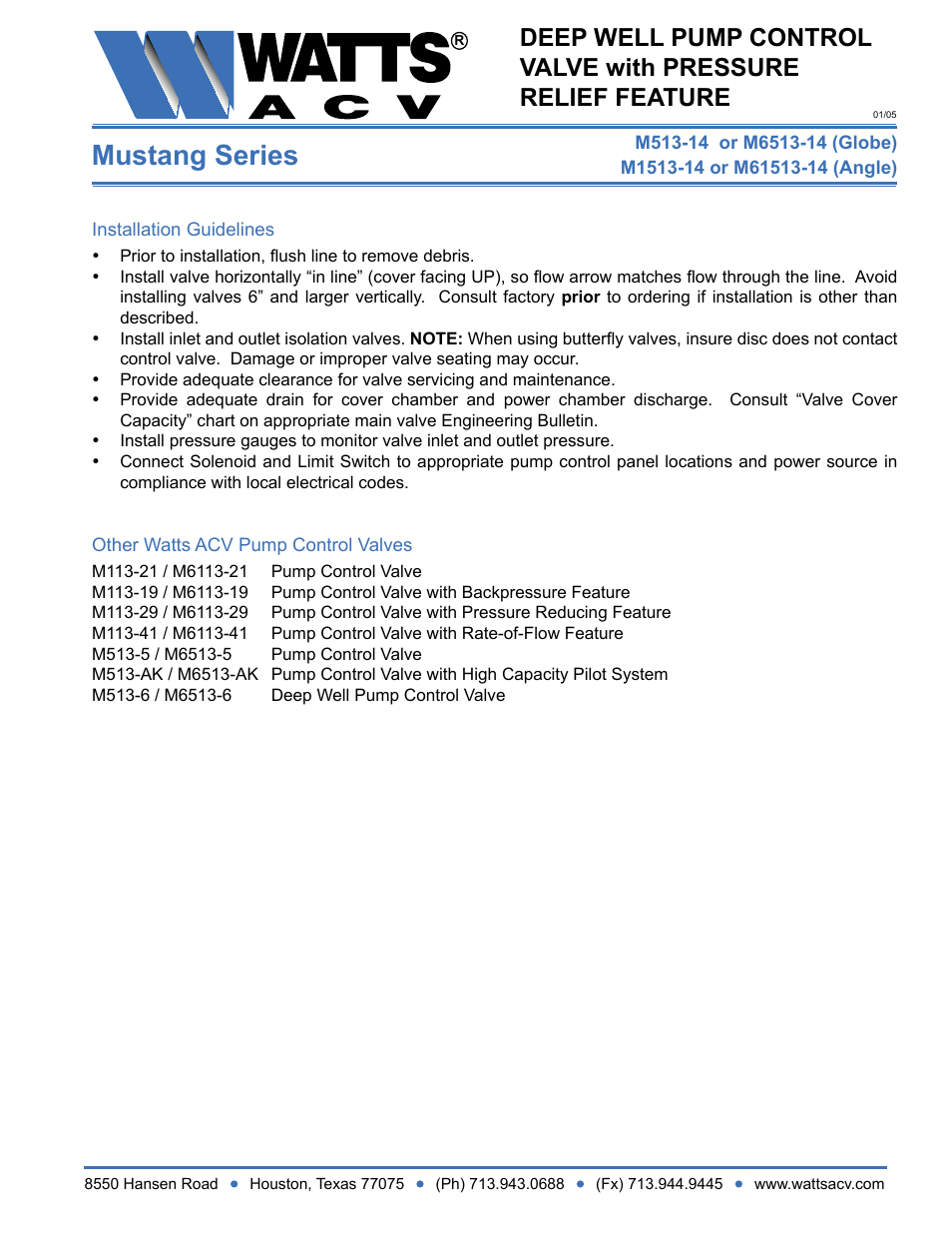 Mustang series | Watts M1513-14 User Manual | Page 2 / 2