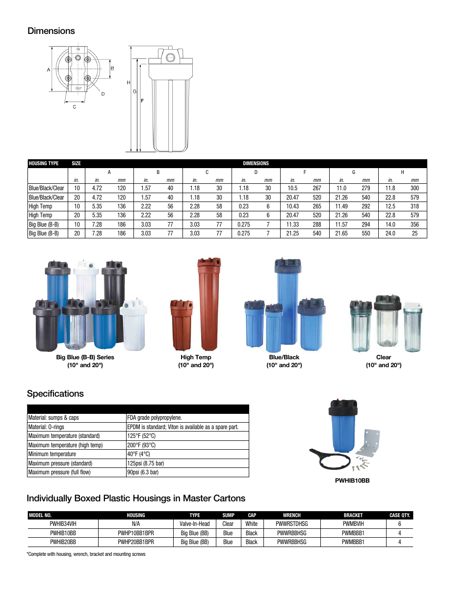Dimensions, Specifications | Watts PWWR User Manual | Page 2 / 4