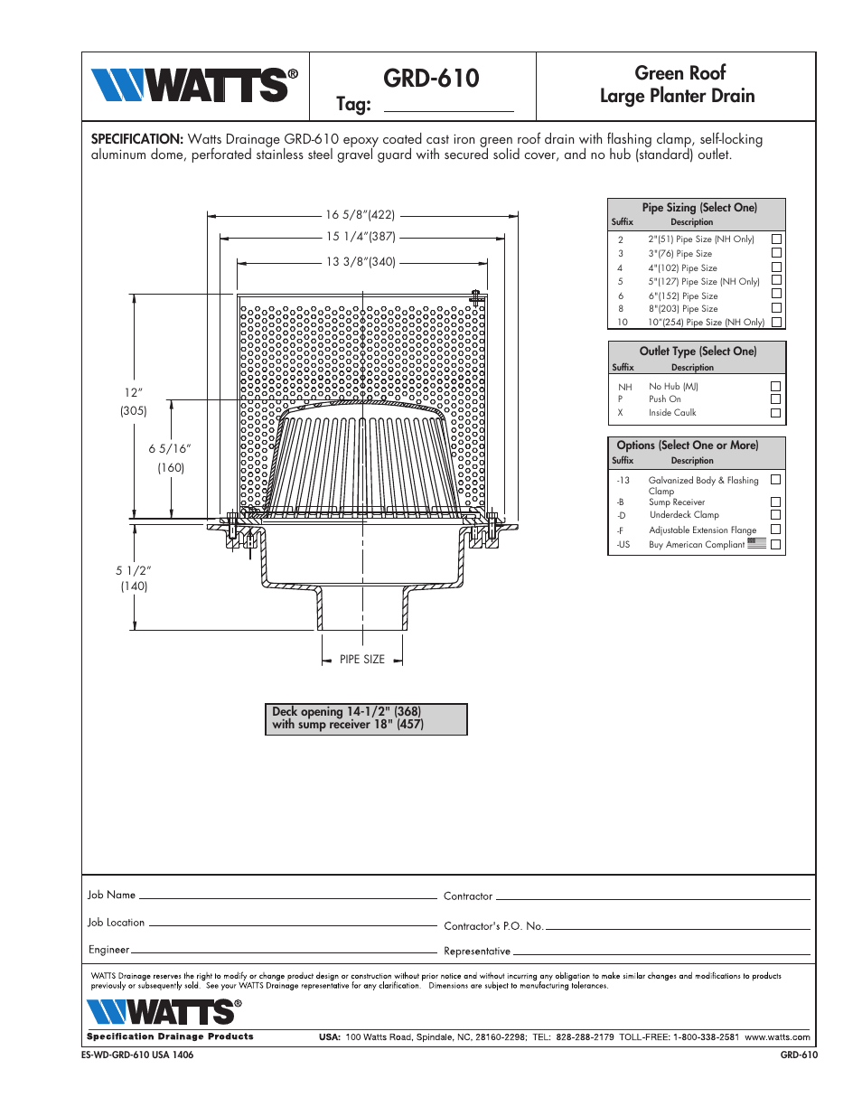 Watts GRD-610 User Manual | 1 page